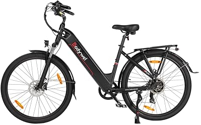 Bodywel M275 Elektrofahrrad, 27.5 E-Bike für Erwachsene | 36V 15.6Ah Akku | 250W Heckmotor | 7-Gang-Getriebe | Hydr. Scheibenbremsen | 2.35“ CST All TERRAINS Reifen | 70-100KM Reichweite (Schwarz B)