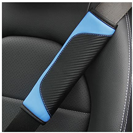 JNNJ 2PCS Car Seat Belt Cover, Carbon Fiber Safety Seatbelt Shoulder Strap Covers, Breathable Leather Soft Harness Pad Protect Your Neck and Shoulder Compatible with Cars(Blue)