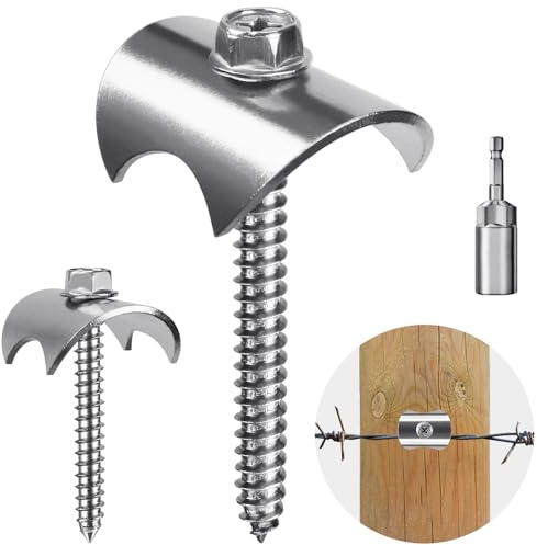 Insaga 50 clavos de valla para valla de alambre, grapas de valla de alambre de acero inoxidable, clavos de fijación en forma de U con fijador de alambre, tornillos de clavos de valla reutilizables