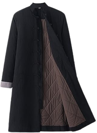 GVILTY Winter warme Robe Tang-Anzug chinesische traditionelle Kleidung – Kung Fu Kleidung Tops Kampfkunst Jacken Baumwolle gepolsterte Mäntel Hemd Langarm Tai Chi Kleidung Black-L