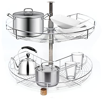 JINPRDAMZ hörnskåps-vridbeslag, rostfritt stål svängbeslag för kök, hörnskåp med 2 lager, roterande golv, justerbar höjd 565–790 mm roterande beslag 270°, belastbar upp till 20 kg per golv, Ø 710 mm.