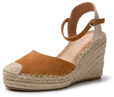 JOMIX Sandali Donna Estive Ciabatte Ragazze Espadrillas Eleganti Zeppa Pantofole Fibbia Casual Mare Spiaggia SD9374 (Marrone Camel,39)