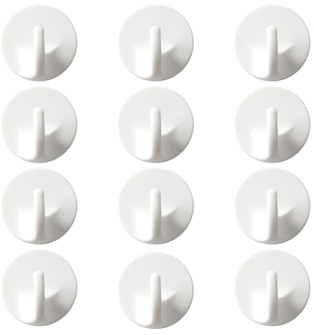 NyxSeat 12 ganci adesivi in plastica bianca, ganci da parete rimovibili, ganci autoadesivi, ganci senza punzonatura, adatti per appendere cappelli, sciarpe e altri oggetti.
