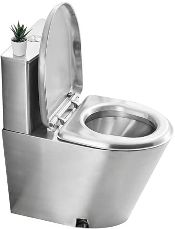 MIDUOLAI Toilettes à Double Chasse d'eau avec Siphon, Toilettes Commerciales en Acier Inoxydable 304, Toilettes à Haute Efficacité avec éConomie d'eau, Drainage Mural,Argent,Ground Row