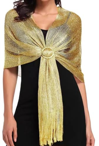 MUNSKT Châles métalliques étincelants avec boucle pour soirée, accessoires élégants pour robes de mariage, châles et écharpes parfaits pour robes de soirée, Taille unique (Doré)