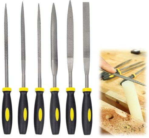 Needle File Set, 6 Pcs Small Wood File Set, High-Carbon Steel Metal File Set, Professional Metal Files for Steel with Rubber Handle, Woodworking Filler Tools for Metal, Wood, Plastic, Leather, Jewelry