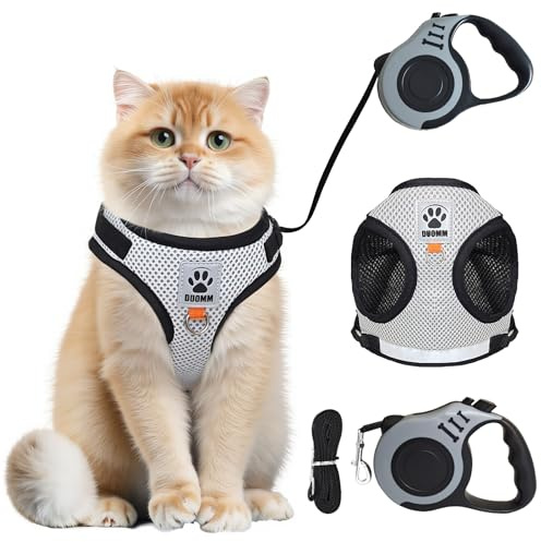 YYAQZD Arnés para gatos con correa, a prueba de roturas, juego de vajilla para gatos y perros con correa para gatos de 5 m/16,4 pies, ajustable, chaleco para gatos (M)