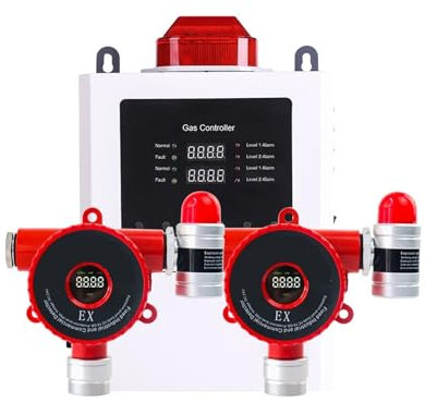 Detector de Gas, Kit de detector de fugas de gas industrial: alarma de gas tóxico, a prueba de explosiones, for gas combustible, CH4 y GLP(LEL two channel)