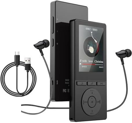 64GB MP3 Players, MP3 players with bluetooth 5.3, 2.4 Inch Music Player Built-in HD Speaker, FM Radio, Voice Recorder, E-book, Earphone Included, Expandable up to 128GB, Black