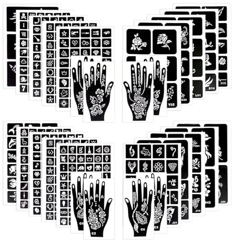 Tbintul 528 Stück Henna Tattoo Schablonen, 28 Blätter Henna Tattoo Set für Hand Body Art, Für Männer und Frauen Geeignet