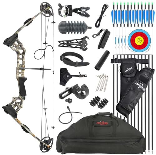 Poearcus Set arco compound da tiro con l'arco 20-70 libbre Kit arco e frecce da caccia IBO 320 fps Let off: 80% con accessori completi (Mimetico, Mano destra)