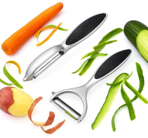 2 Piece Stainless Steel Vegetable Peeler Set – Y Peeler and I Shapeed with Slim Blades and Non-Slip Handles for Potatoes, Carrots, Apples, Cucumbers. Durable Kitchen Tools for Quick Easy Food Prep