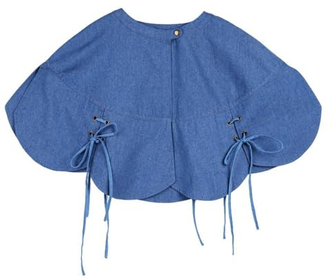 UERSJWYSO Dam Denim Beskuren Kofta Poncho Kraglös Knapp Sidoslits Casual Sliten Jean Cape Shrug Topp,Blue,One Size