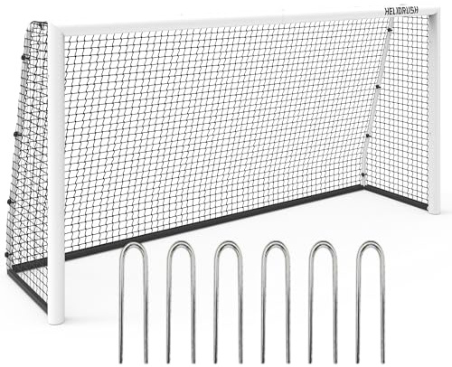 HELIORUSH Football Goal for Garden, 8 x 5 ft, Heavy Duty 60mm Galvanised Steel Frame Goal Posts, 1000D Wear-Resistant Football Net with Tool-Free Quick Assembly for Kids & Adults Training