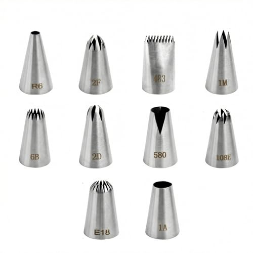 10 Pack Professional Seamless Stainless Steel Large Piping Tips & Nozzles Set, Heavy Duty Icing Decorating Tools for Cupcakes, Cookies, Cakes, Cream Dessert Decoration - Ultimate Baker's Kit