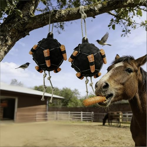 2PCS Horse Treat Balls, Hay Ball Stable Toys For Horses, Interactive Training Hay Feeder, Carrot Dispenser Feeder, Hanging Slow Feeding Toy With Rope, For Goat Livestock Sheep Cow Cattle