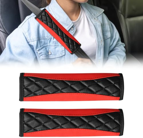 2Pcs Seat Belt Pads, Premium PU Leather Seatbelt Covers for Adults and Kids, Soft Car Seat Belt Pads Shoulder Comfort Protector, Harness Cushion for Driving, Travel, Backpack Straps