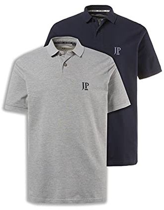 JP 1880 Hommes Grandes Tailles L-8XL Polo Manches Courtes en Coton, Lot de 2 Gris, Bleu Marine 4XL 704317 70-4XL