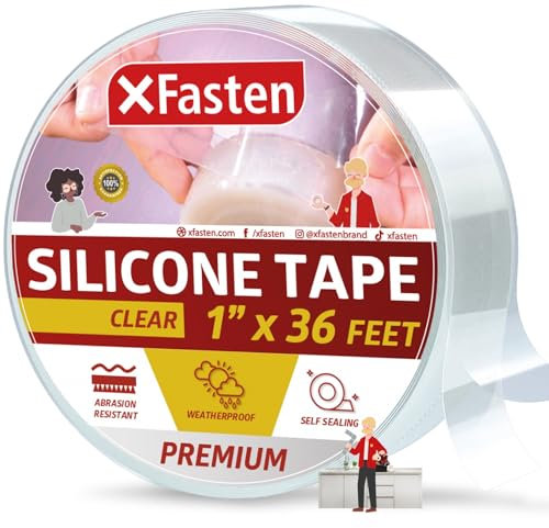 XFasten Nastro autofondente in silicone da 1 pollice x 36 piedi (25.4mm x 10.97m) (trasparente)