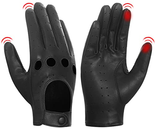 Harssidanzar Driving Gloves For Ladies,Genuine Lambskin Leather Touchscreen Unlined Driving Gloves GL009,Black S