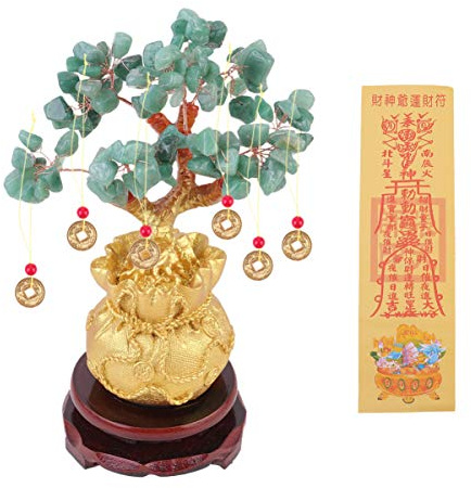 BESPORTBLE Feng Shui Chakra Kristall Geld Baum Bonsai Chinesischen Glücksbaum mit Glücksmünzen für Reichtum Glück Home Dekoration Grüne Größe S