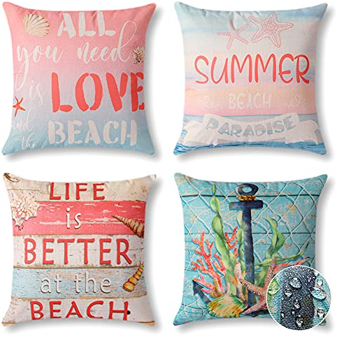 JOTOM wasserdichte Kissenbezüge Dekorativ Fest Stoff Wasserfest Kissenhülle Dekokissen Sofakissen Kissenbezug für Sofa Balkon Terrasse Patio Garten Outdoor Außen (Sommer)