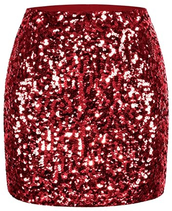 MANER Falda de Lentejuelas para Mujer, con Lentejuelas, elástica, para Fiestas nocturnas, Granate, M