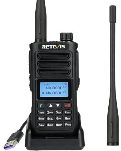 Retevis RA89 Skinkradio, Högeffekt Dual Band Amatörradio, IP68 Vattentät Walkie Talkie, 2500mAh Batteri, Type-C Uppladdningsbar Tvåvägsradio (1 St, Svart) (Ham Radio)