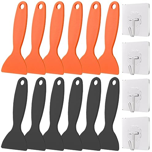 Xiatiaosann Lot de 12 grattoirs pour enlever la résine en plastique, spatule à peinture flexible, couteau à mastic, outil d'installation (noir/orange) pour le nettoyage de l'imprimante 3D en résine