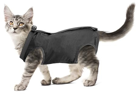 cobee Professioneller Genesungsanzug für Katzen bei Bauchwunden oder Hautkrankheiten, Kätzchen, Chirurgie, Genesungsanzug, E-Halsband-Alternative für Katzen und Hunde, nach Operationen (Größe M, Grau)
