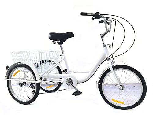 GramStudio 20 tums trehjuling, 3-hjuls cykel lastcykel, 8-växlad trehjuling för vuxna trehjuling, höjdjusterbar, max. Last 110 kg, för underhållning, shopping, rörelse, vit