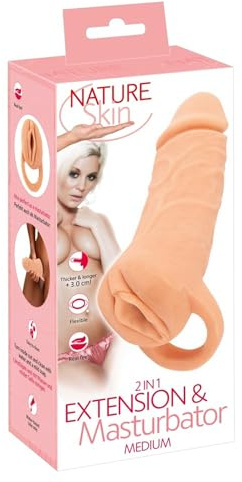 Nature Skin 2in1 Extensión + Masturbador Light Skin Color 18,5 cm