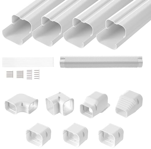VEVOR Mini delad linje set skydd 76,2 mm B 4830 mm L, PVC dekorativt rörledningsskydd för luftkonditionering med 4 raka kanaler och hela komponenter som är lätta att installera, målningsbar för