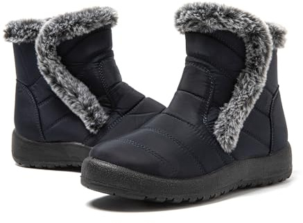 JOMIX Stivaletti Donna Invernali Stivali Bassi Pelosi Imbottiti Pelliccia Sintetica Scarpe Caldi con Pelo Comodi da Neve MD9761-3 Blu Navy, 37