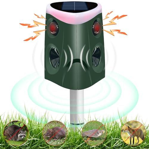 ESTVIIG Katzenschreck für Garten,Taubenabwehr Ultraschall,4 Modi IP66 Wasserdichter Katzenabwehr mit 360° Bewegungsmelder,Marderschreck für Katzen,Eichhörnchen,Waschbären,Hunde