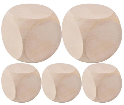 Holzwürfel Blanko, 5 Stück Holzwürfel Würfel, Würfel Blank, 50mm Würfel Spielwürfel, Blanko Würfel für D IY Kunst, Blankowürfel, 6-seitige leere Würfel, Würfel mit runden Ecken, unvollendete Würfel