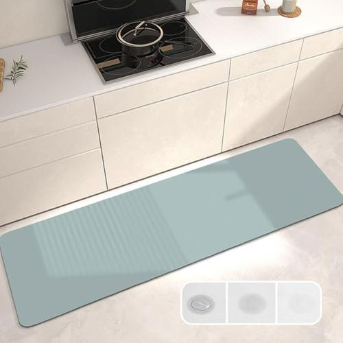Hixingo Kitchen Rug Mat, Absorbent Runner Rugs Hallway Diatom Mud Bath Floor Door Mat Long Carpet Quick-Drying for Sink Laundry Room Bathroom (50x160m,Duck Egg Blue)