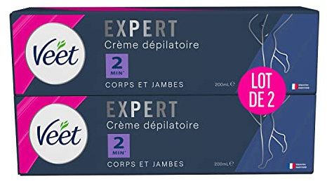 VEET EXPERT - Lot de 2 Crème Dépilatoire Poils Tenaces - Corps & Jambes - Agit en 2min - 200ml