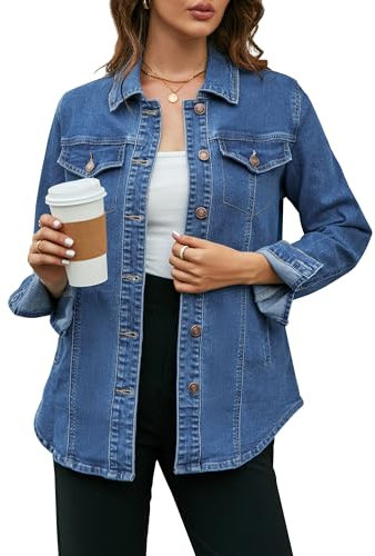 Vetinee Womens Denim Jackets Jackets for Women Classic Blue Size Medium Fits UK Size 12 to UK Size 14