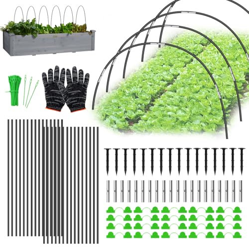 JABNOW Pflanztunnel Bögen,30Pcs Folientunnel für Hochbeet,Abnehmbare Folientunnel Bögen,Gewächshaus Bogen mit Verbindungsrohre und Handschuhe für Garten Abdeckung Pflanzen Obst Gemüse-117 Set