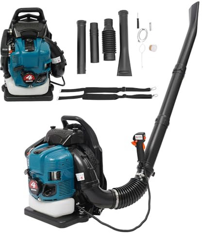 OUBUBY Souffleur de feuilles à essence 4 temps de 75,6 cc sur le dos portable avec système anti-vibration 2600 W Aspirateur à feuilles Vitesse réglable Souffleur de feuilles comme sac à dos Démarrage