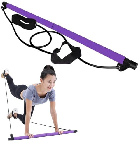 Kit de barra de pilates con banda de resistencia, barra de resistencia portátil, barra de pilates para casa y gimnasio, culturismo, yoga, pilates, barra con correa para el pie, barra de fitness para