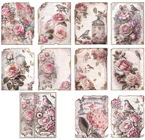 10 Pcs Stickers Scrapbooking Materiel,Autocollant Vintage Accessoires,Autocollants Pour Rose Rouge Plante,ThèMe Aesthetic Couleur Fleurs Sticker,Livre Gommettes Autocollante,for Book Album Photos