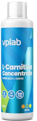 Vplab L-Carnitine Concentrate 500 ml Tropical, formule liquide L-carnitine pour l'énergie, le métabolisme des graisses et les performances sportives, sans sucre, végétalien et sans gluten, environ 50