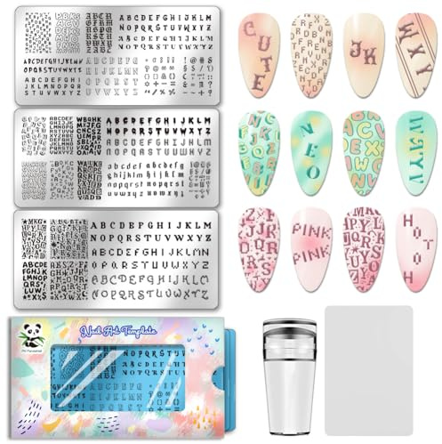 PH PandaHall 3pcs English Letter Nail Stamping Plates Alphabet Nails Image Plates Personalized Fonts Manicure Art Templates Graffiti Letter Nail Art Stencils for Women Nails Design DIY Printing