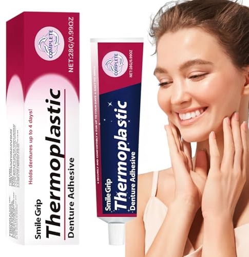 Thermoplastic Denture Adhesives Cream, Dental Glue for Teeth, Secure Denture Adhesive for Full & Partial Dentures, Denture Adhesive Glue for Teeth for Daily Adults, Improves Denture Fit, 28g