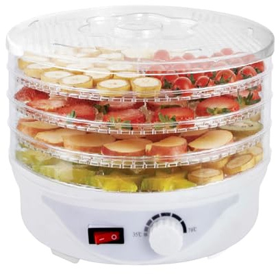 Essiccatore Alimentare 250W con 4 Vassoi – Essiccatore per Funghi, Frutta e Verdura Essiccatore per Alimenti Compatto, 8 Programmi, Ventola Potente, Facile da Usare