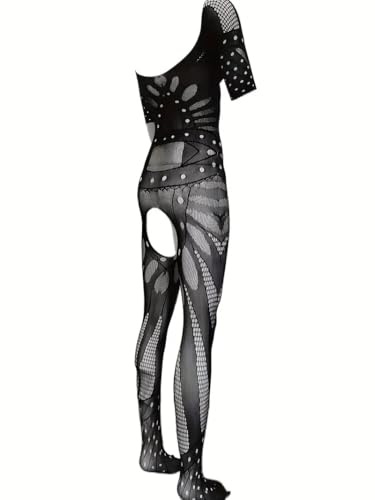 Herrns nya sexiga urholkade meshbody, kortärmad, mycket stretchigt stickat tyg, tjock nylon-spandeblandning, smal passform, storlekar S/M, perfekt for Halloween- och julkostymer, förföriska nattkläder