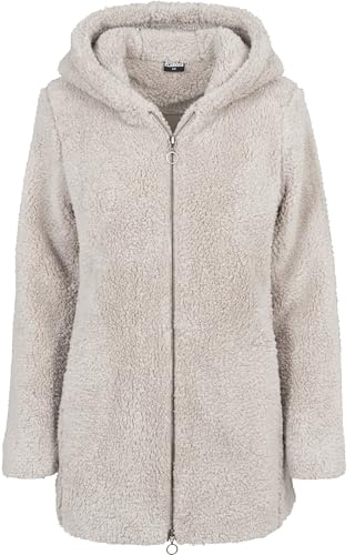 URBAN CLASSICS Giacca per Donna in Sherpa con Cappuccio, Cappotto Lungo dal Taglio Oversize, Chiusura a Zip, Diversi Colori Disponibili, Taglie XS - 5XL