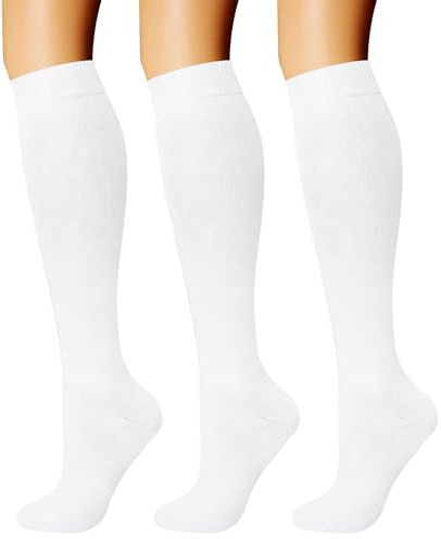 CHARMKING Compression Socks for Women & Men Circulation (3 Pairs) 15-20 mmHg is Best Support for Athletic Running Cycling (S/M, White)